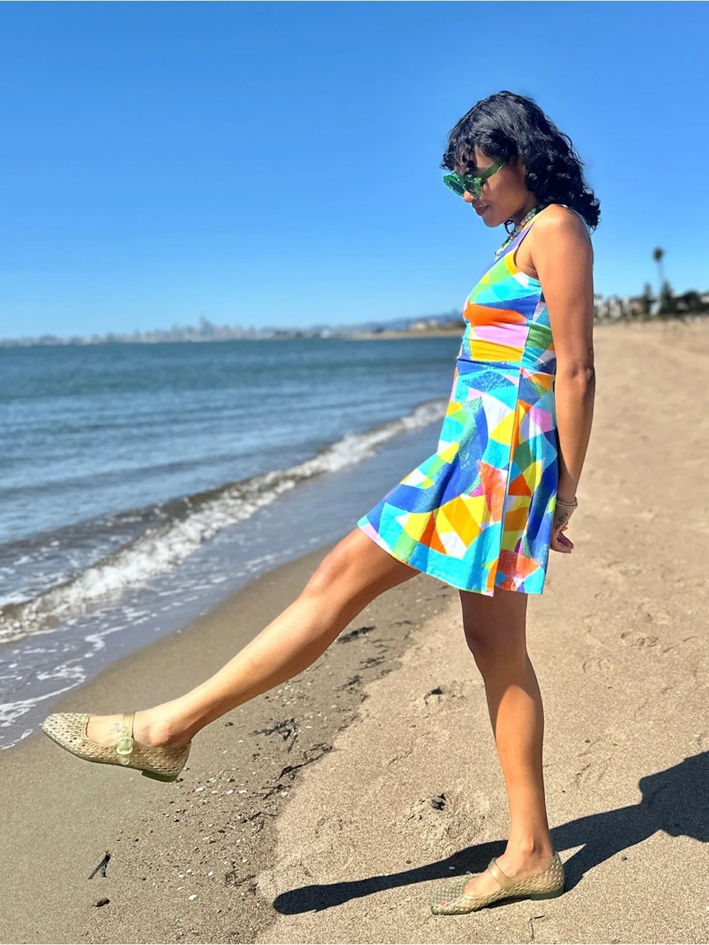 Nooworks Multicolor Geometric Mini Dress - Blue, Yellow, Pink, Green - Picture 3 of 5